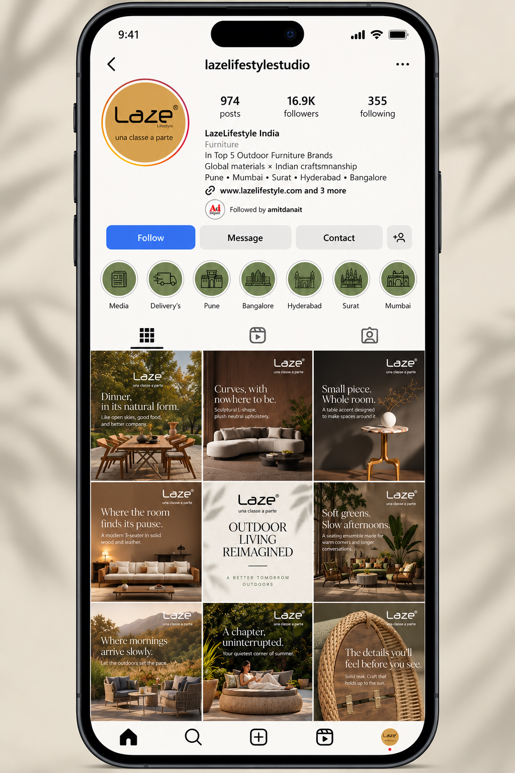 Laze Lifestyle Instagram profile and post grid after the makeover