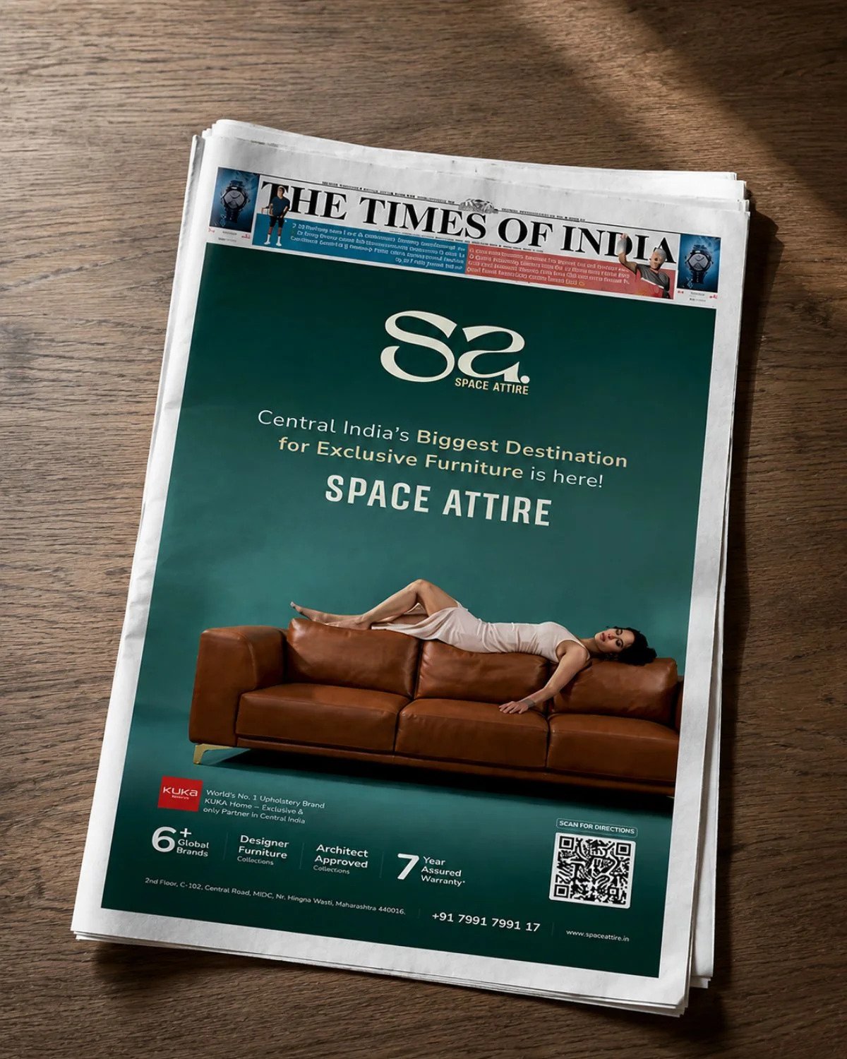 Times of India front-page advertisement for Space Attire